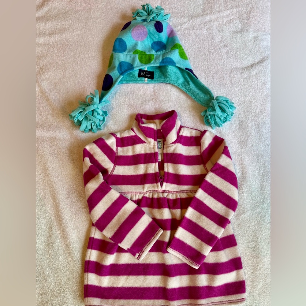 Old Navy Fuchsia and White Striped Fleece and Gap winter hat